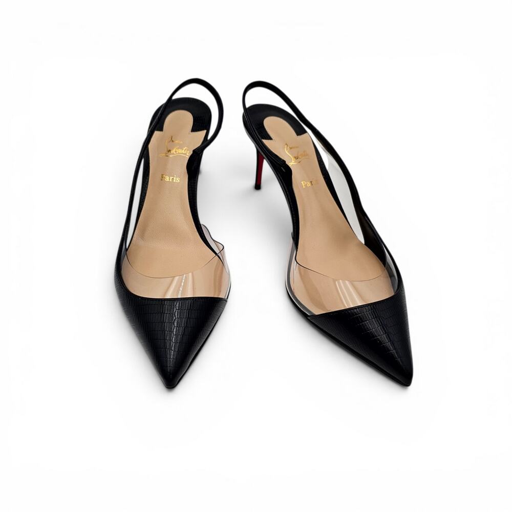 Christian Louboutin Optisexy Slingback Pump 70 mm Black Clear Size 37.5 7.5